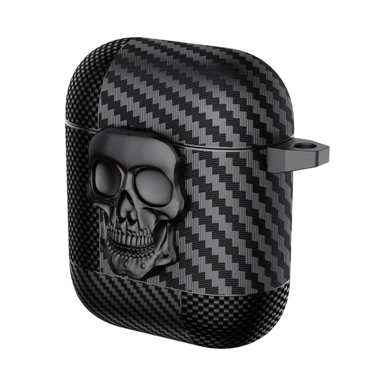 Carbon Fiber Pattern Skull Lock Bluetooth Earphone Protective Case