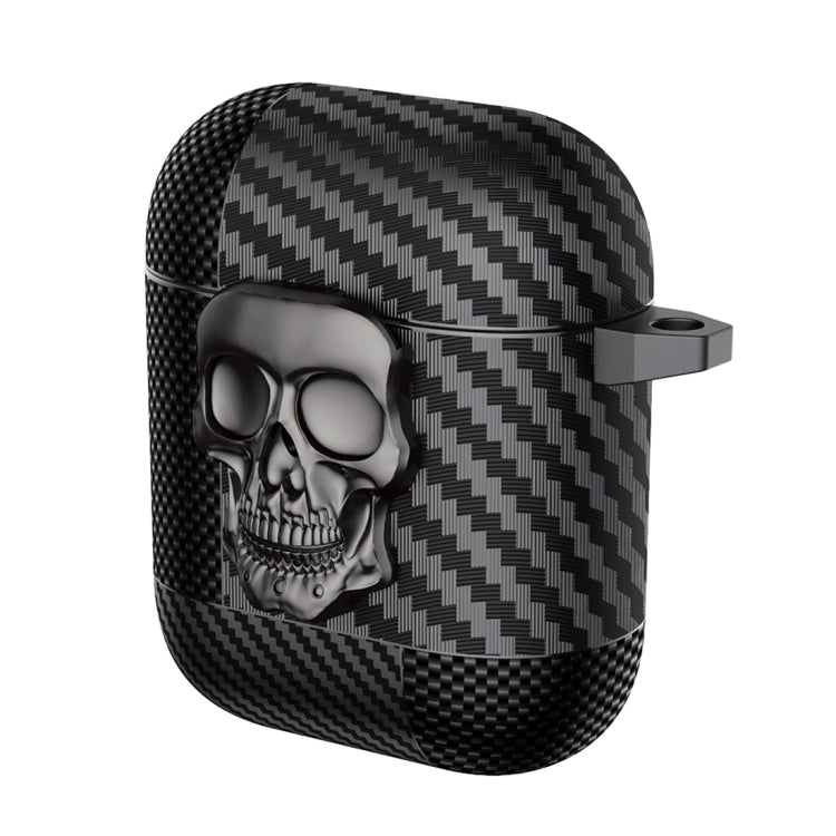 Carbon Fiber Pattern Skull Lock Bluetooth Earphone Protective Case
