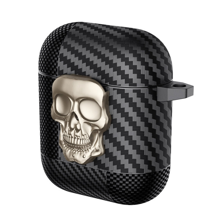 Carbon Fiber Pattern Skull Lock Bluetooth Earphone Protective Case