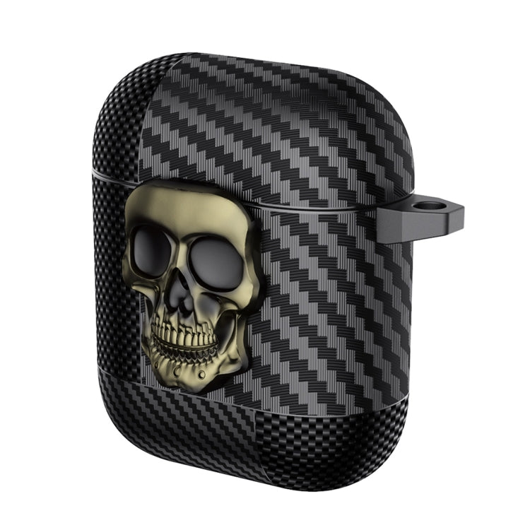 Carbon Fiber Pattern Skull Lock Bluetooth Earphone Protective Case