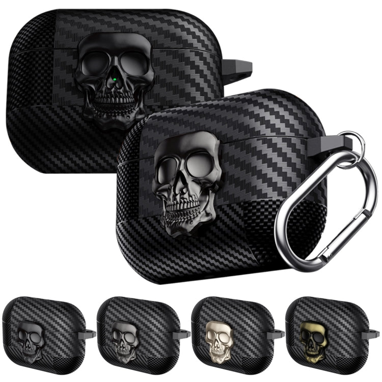 Carbon Fiber Pattern Skull Lock Bluetooth Earphone Protective Case