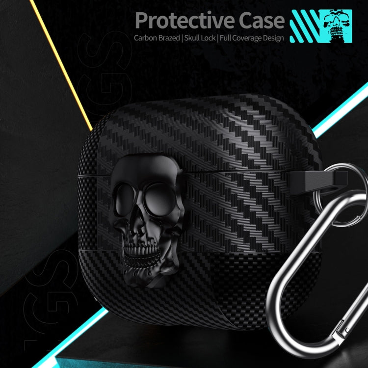 Carbon Fiber Pattern Skull Lock Bluetooth Earphone Protective Case