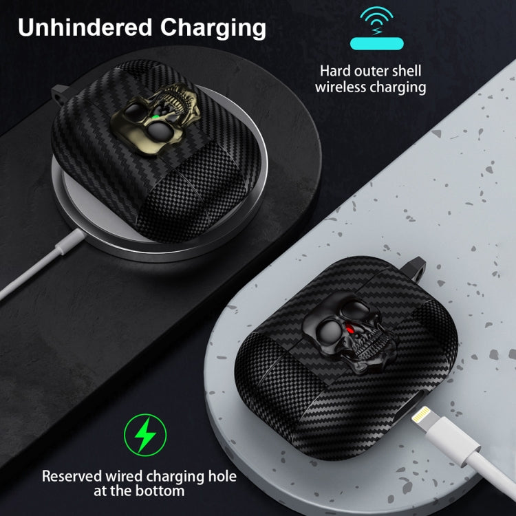 Carbon Fiber Pattern Skull Lock Bluetooth Earphone Protective Case