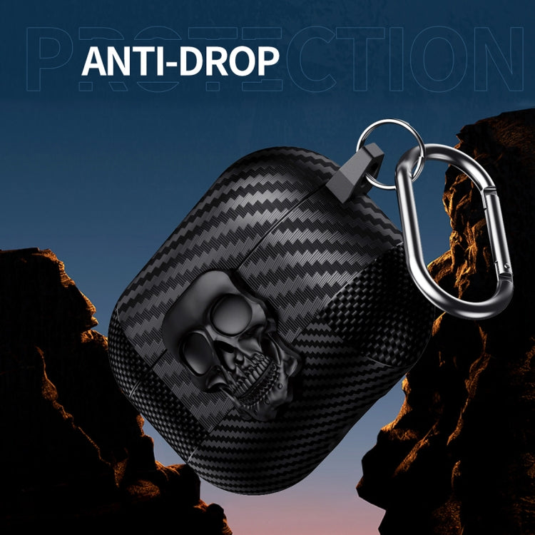 Carbon Fiber Pattern Skull Lock Bluetooth Earphone Protective Case