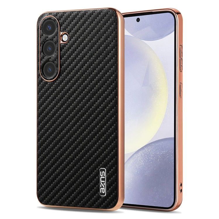 AZNS Electroplated Edge Carbon Fiber Texture Phone Case, For Galaxy S26 FE 5G, For Samsung Galaxy S26+ 5G, For Samsung Galaxy S26 Ultra 5G, For Samsung Galaxy S26 5G, For Samsung Galaxy S25 Edge 5G, For Samsung Galaxy S25 5G, For Samsung Galaxy S25+ 5G...