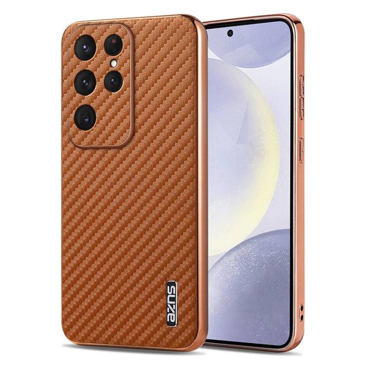 AZNS Electroplated Edge Carbon Fiber Texture Phone Case, For Galaxy S26 FE 5G, For Samsung Galaxy S26+ 5G, For Samsung Galaxy S26 Ultra 5G, For Samsung Galaxy S26 5G, For Samsung Galaxy S25 Edge 5G, For Samsung Galaxy S25 5G, For Samsung Galaxy S25+ 5G...