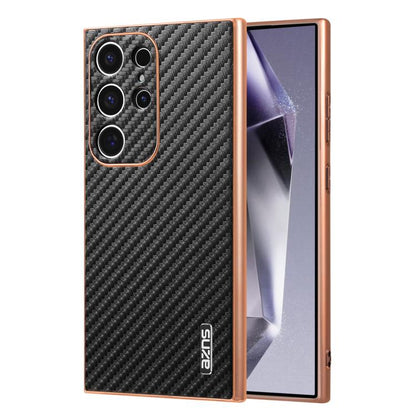 AZNS Electroplated Edge Carbon Fiber Texture Phone Case, For Galaxy S26 FE 5G, For Samsung Galaxy S26+ 5G, For Samsung Galaxy S26 Ultra 5G, For Samsung Galaxy S26 5G, For Samsung Galaxy S25 Edge 5G, For Samsung Galaxy S25 5G, For Samsung Galaxy S25+ 5G...