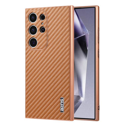 AZNS Electroplated Edge Carbon Fiber Texture Phone Case, For Galaxy S26 FE 5G, For Samsung Galaxy S26+ 5G, For Samsung Galaxy S26 Ultra 5G, For Samsung Galaxy S26 5G, For Samsung Galaxy S25 Edge 5G, For Samsung Galaxy S25 5G, For Samsung Galaxy S25+ 5G...