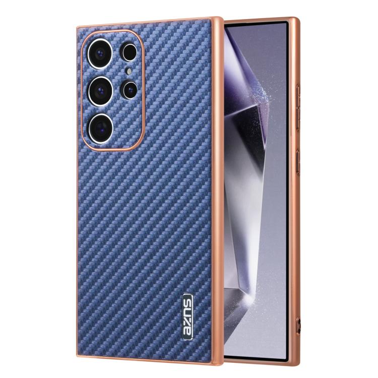 AZNS Electroplated Edge Carbon Fiber Texture Phone Case, For Galaxy S26 FE 5G, For Samsung Galaxy S26+ 5G, For Samsung Galaxy S26 Ultra 5G, For Samsung Galaxy S26 5G, For Samsung Galaxy S25 Edge 5G, For Samsung Galaxy S25 5G, For Samsung Galaxy S25+ 5G...