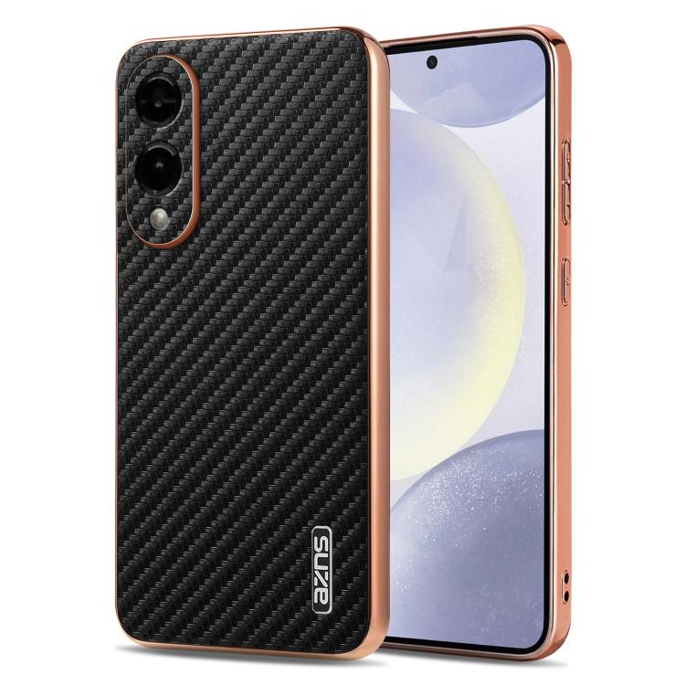 AZNS Electroplated Edge Carbon Fiber Texture Phone Case, For Galaxy S26 FE 5G, For Samsung Galaxy S26+ 5G, For Samsung Galaxy S26 Ultra 5G, For Samsung Galaxy S26 5G, For Samsung Galaxy S25 Edge 5G, For Samsung Galaxy S25 5G, For Samsung Galaxy S25+ 5G...