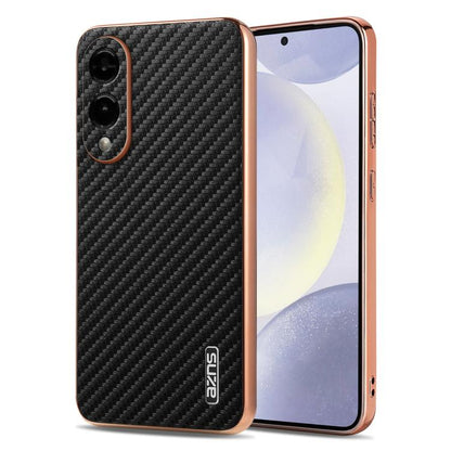 AZNS Electroplated Edge Carbon Fiber Texture Phone Case, For Galaxy S26 FE 5G, For Samsung Galaxy S26+ 5G, For Samsung Galaxy S26 Ultra 5G, For Samsung Galaxy S26 5G, For Samsung Galaxy S25 Edge 5G, For Samsung Galaxy S25 5G, For Samsung Galaxy S25+ 5G...