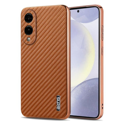 AZNS Electroplated Edge Carbon Fiber Texture Phone Case, For Galaxy S26 FE 5G, For Samsung Galaxy S26+ 5G, For Samsung Galaxy S26 Ultra 5G, For Samsung Galaxy S26 5G, For Samsung Galaxy S25 Edge 5G, For Samsung Galaxy S25 5G, For Samsung Galaxy S25+ 5G...
