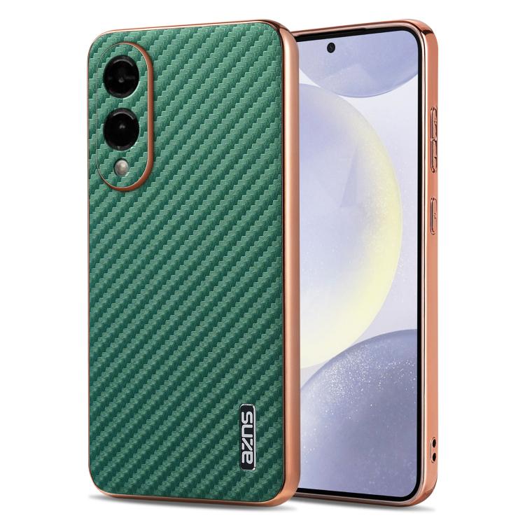 AZNS Electroplated Edge Carbon Fiber Texture Phone Case, For Galaxy S26 FE 5G, For Samsung Galaxy S26+ 5G, For Samsung Galaxy S26 Ultra 5G, For Samsung Galaxy S26 5G, For Samsung Galaxy S25 Edge 5G, For Samsung Galaxy S25 5G, For Samsung Galaxy S25+ 5G...