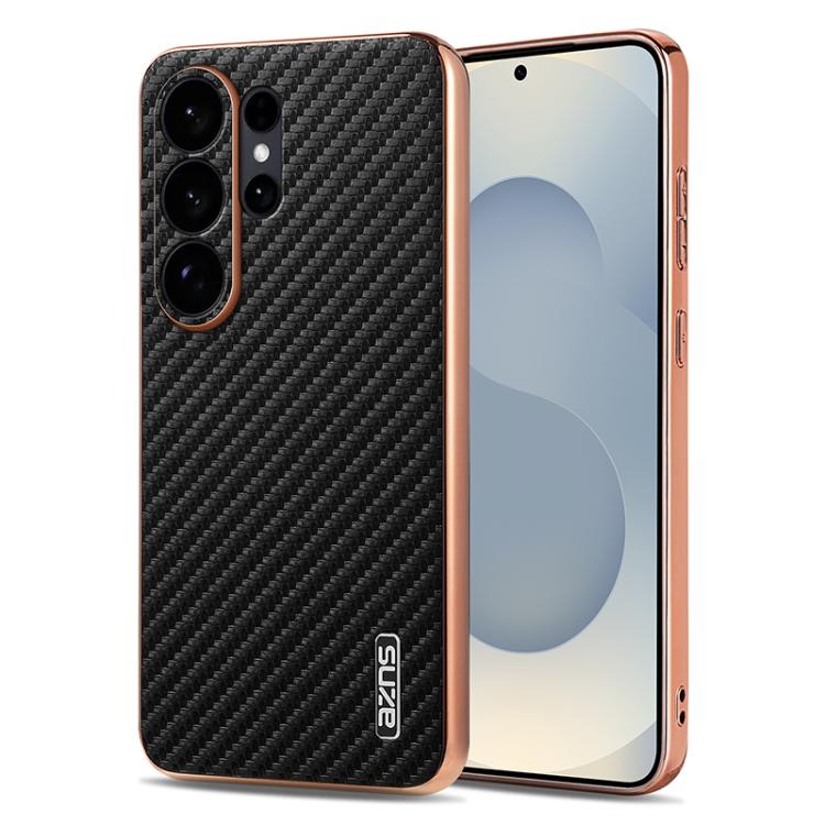 AZNS Electroplated Edge Carbon Fiber Texture Phone Case, For Galaxy S26 FE 5G, For Samsung Galaxy S26+ 5G, For Samsung Galaxy S26 Ultra 5G, For Samsung Galaxy S26 5G, For Samsung Galaxy S25 Edge 5G, For Samsung Galaxy S25 5G, For Samsung Galaxy S25+ 5G...