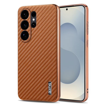 AZNS Electroplated Edge Carbon Fiber Texture Phone Case, For Galaxy S26 FE 5G, For Samsung Galaxy S26+ 5G, For Samsung Galaxy S26 Ultra 5G, For Samsung Galaxy S26 5G, For Samsung Galaxy S25 Edge 5G, For Samsung Galaxy S25 5G, For Samsung Galaxy S25+ 5G...