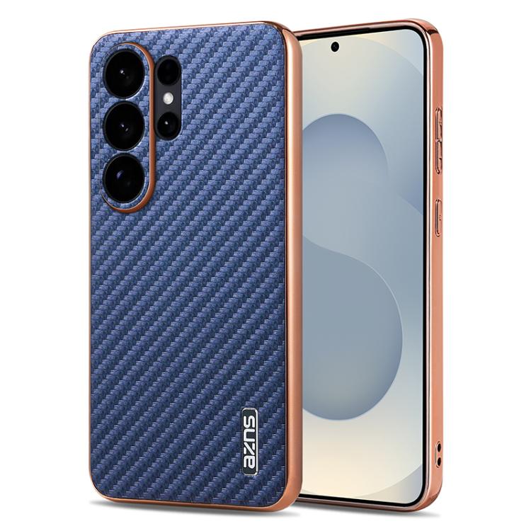 AZNS Electroplated Edge Carbon Fiber Texture Phone Case, For Galaxy S26 FE 5G, For Samsung Galaxy S26+ 5G, For Samsung Galaxy S26 Ultra 5G, For Samsung Galaxy S26 5G, For Samsung Galaxy S25 Edge 5G, For Samsung Galaxy S25 5G, For Samsung Galaxy S25+ 5G...