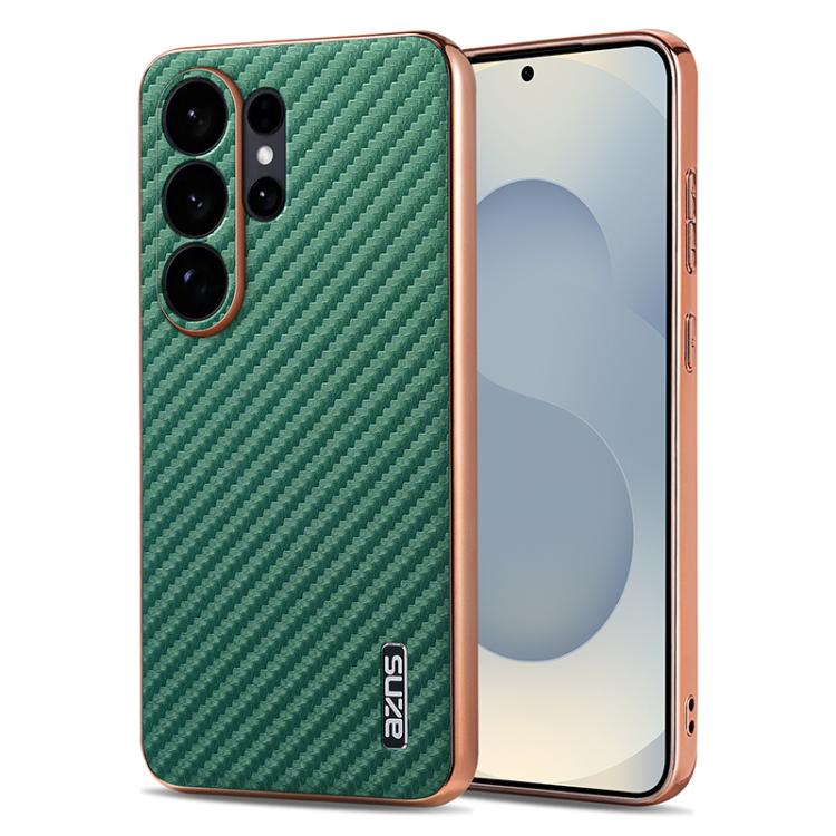 AZNS Electroplated Edge Carbon Fiber Texture Phone Case, For Galaxy S26 FE 5G, For Samsung Galaxy S26+ 5G, For Samsung Galaxy S26 Ultra 5G, For Samsung Galaxy S26 5G, For Samsung Galaxy S25 Edge 5G, For Samsung Galaxy S25 5G, For Samsung Galaxy S25+ 5G...