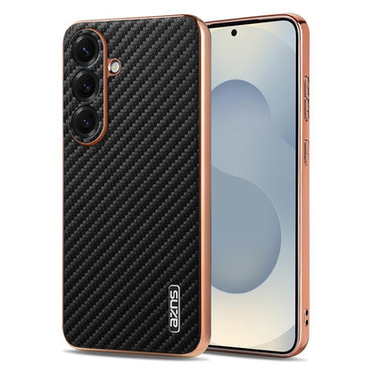 AZNS Electroplated Edge Carbon Fiber Texture Phone Case, For Galaxy S26 FE 5G, For Samsung Galaxy S26+ 5G, For Samsung Galaxy S26 Ultra 5G, For Samsung Galaxy S26 5G, For Samsung Galaxy S25 Edge 5G, For Samsung Galaxy S25 5G, For Samsung Galaxy S25+ 5G...