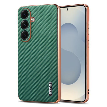 AZNS Electroplated Edge Carbon Fiber Texture Phone Case, For Galaxy S26 FE 5G, For Samsung Galaxy S26+ 5G, For Samsung Galaxy S26 Ultra 5G, For Samsung Galaxy S26 5G, For Samsung Galaxy S25 Edge 5G, For Samsung Galaxy S25 5G, For Samsung Galaxy S25+ 5G...