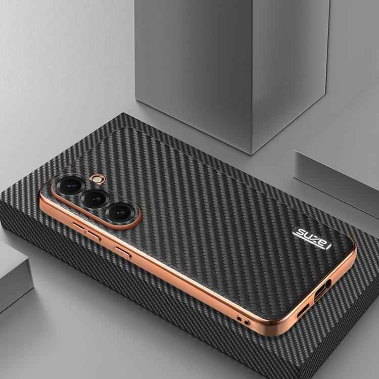 AZNS Electroplated Edge Carbon Fiber Texture Phone Case, For Samsung Galaxy S26+ 5G, For Samsung Galaxy S26 Ultra 5G, For Samsung Galaxy S26 5G, For Samsung Galaxy S25 Edge 5G, For Samsung Galaxy S25 5G, For Samsung Galaxy S25+ 5G                      ...