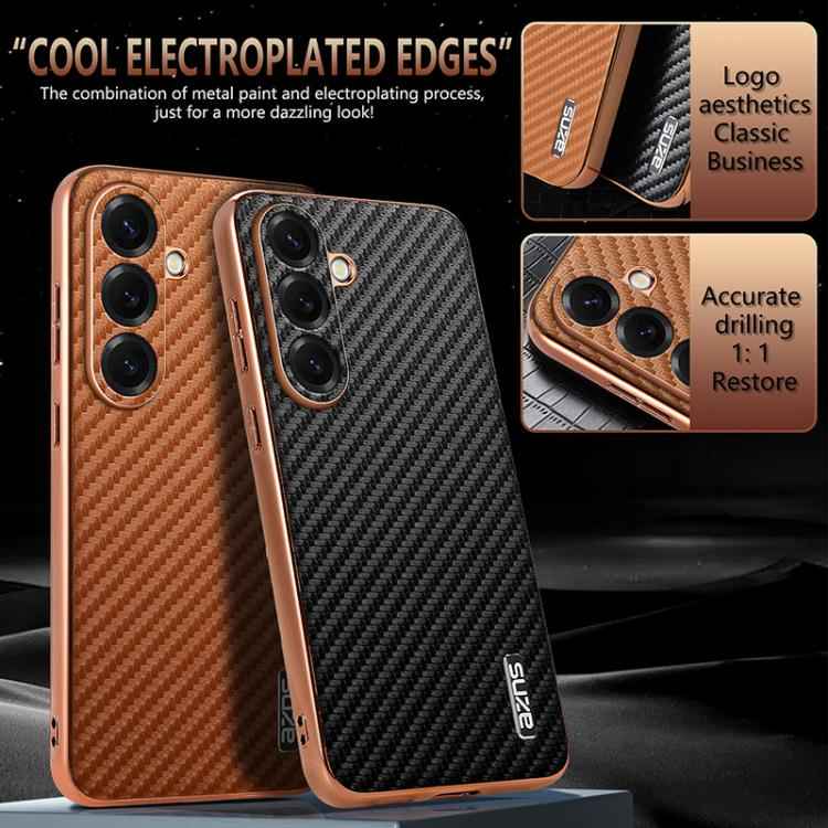 AZNS Electroplated Edge Carbon Fiber Texture Phone Case, For Samsung Galaxy S26+ 5G, For Samsung Galaxy S26 Ultra 5G, For Samsung Galaxy S26 5G, For Samsung Galaxy S25 Edge 5G, For Samsung Galaxy S25 5G, For Samsung Galaxy S25+ 5G                      ...