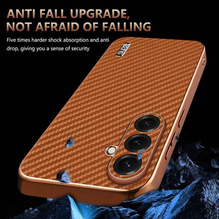 AZNS Electroplated Edge Carbon Fiber Texture Phone Case, For Samsung Galaxy S26+ 5G, For Samsung Galaxy S26 Ultra 5G, For Samsung Galaxy S26 5G, For Samsung Galaxy S25 Edge 5G, For Samsung Galaxy S25 5G, For Samsung Galaxy S25+ 5G                      ...