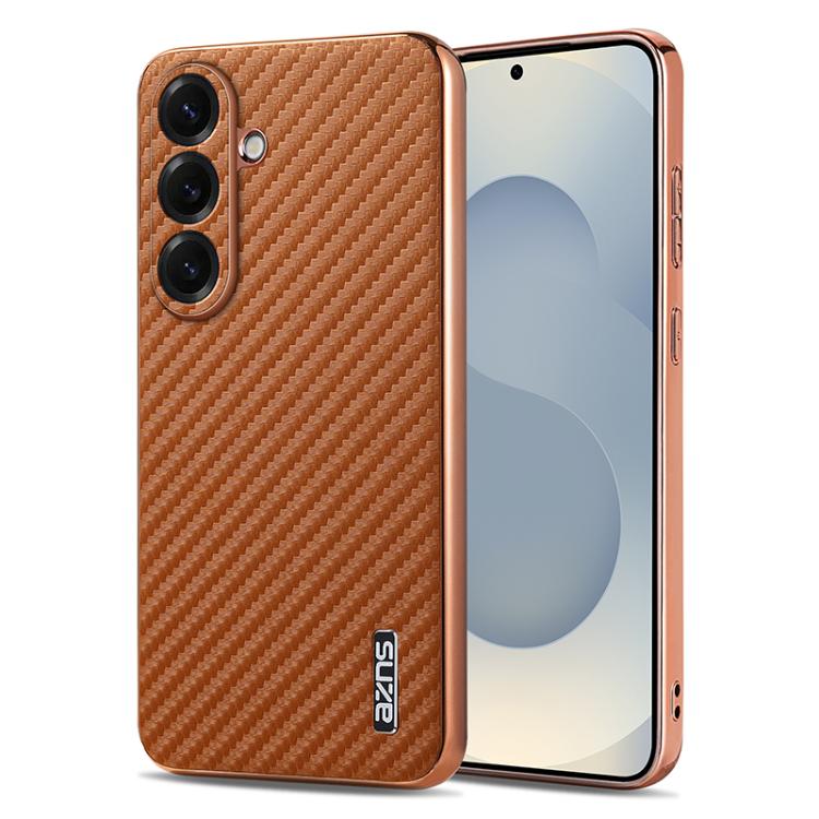 AZNS Electroplated Edge Carbon Fiber Texture Phone Case, For Galaxy S26 FE 5G, For Samsung Galaxy S26+ 5G, For Samsung Galaxy S26 Ultra 5G, For Samsung Galaxy S26 5G, For Samsung Galaxy S25 Edge 5G, For Samsung Galaxy S25 5G, For Samsung Galaxy S25+ 5G...