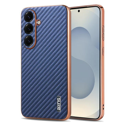 AZNS Electroplated Edge Carbon Fiber Texture Phone Case, For Galaxy S26 FE 5G, For Samsung Galaxy S26+ 5G, For Samsung Galaxy S26 Ultra 5G, For Samsung Galaxy S26 5G, For Samsung Galaxy S25 Edge 5G, For Samsung Galaxy S25 5G, For Samsung Galaxy S25+ 5G...