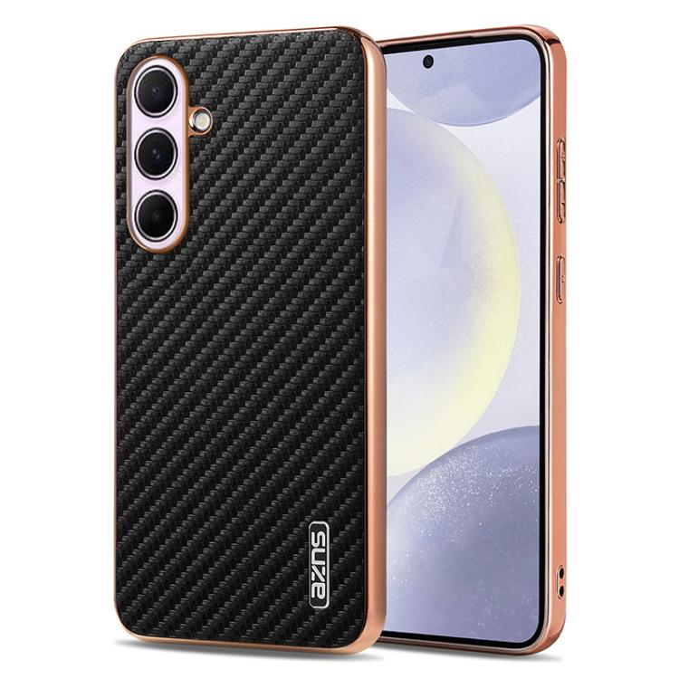 AZNS Electroplated Edge Carbon Fiber Texture Phone Case, For Galaxy S26 FE 5G, For Samsung Galaxy S26+ 5G, For Samsung Galaxy S26 Ultra 5G, For Samsung Galaxy S26 5G, For Samsung Galaxy S25 Edge 5G, For Samsung Galaxy S25 5G, For Samsung Galaxy S25+ 5G...