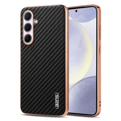 AZNS Electroplated Edge Carbon Fiber Texture Phone Case, For Galaxy S26 FE 5G, For Samsung Galaxy S26+ 5G, For Samsung Galaxy S26 Ultra 5G, For Samsung Galaxy S26 5G, For Samsung Galaxy S25 Edge 5G, For Samsung Galaxy S25 5G, For Samsung Galaxy S25+ 5G...