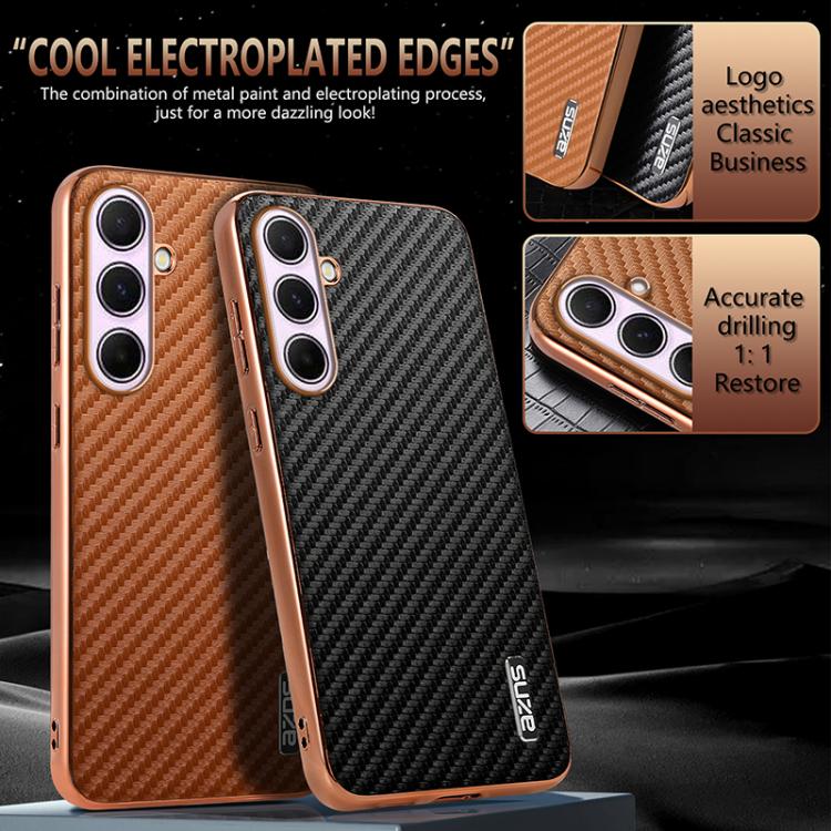 AZNS Electroplated Edge Carbon Fiber Texture Phone Case, For Galaxy S26 FE 5G, For Samsung Galaxy S26+ 5G, For Samsung Galaxy S26 Ultra 5G, For Samsung Galaxy S26 5G, For Samsung Galaxy S25 Edge 5G, For Samsung Galaxy S25 5G, For Samsung Galaxy S25+ 5G...