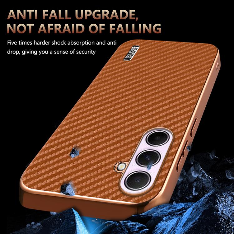 AZNS Electroplated Edge Carbon Fiber Texture Phone Case, For Galaxy S26 FE 5G, For Samsung Galaxy S26+ 5G, For Samsung Galaxy S26 Ultra 5G, For Samsung Galaxy S26 5G, For Samsung Galaxy S25 Edge 5G, For Samsung Galaxy S25 5G, For Samsung Galaxy S25+ 5G...