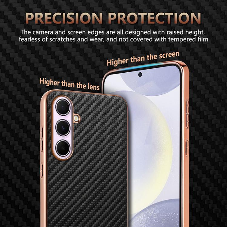 AZNS Electroplated Edge Carbon Fiber Texture Phone Case, For Galaxy S26 FE 5G, For Samsung Galaxy S26+ 5G, For Samsung Galaxy S26 Ultra 5G, For Samsung Galaxy S26 5G, For Samsung Galaxy S25 Edge 5G, For Samsung Galaxy S25 5G, For Samsung Galaxy S25+ 5G...
