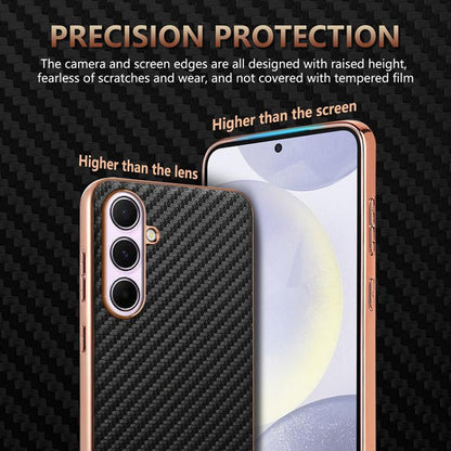 AZNS Electroplated Edge Carbon Fiber Texture Phone Case, For Galaxy S26 FE 5G, For Samsung Galaxy S26+ 5G, For Samsung Galaxy S26 Ultra 5G, For Samsung Galaxy S26 5G, For Samsung Galaxy S25 Edge 5G, For Samsung Galaxy S25 5G, For Samsung Galaxy S25+ 5G...
