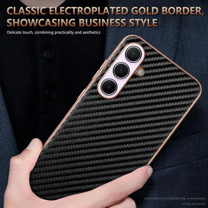 AZNS Electroplated Edge Carbon Fiber Texture Phone Case, For Galaxy S26 FE 5G, For Samsung Galaxy S26+ 5G, For Samsung Galaxy S26 Ultra 5G, For Samsung Galaxy S26 5G, For Samsung Galaxy S25 Edge 5G, For Samsung Galaxy S25 5G, For Samsung Galaxy S25+ 5G...