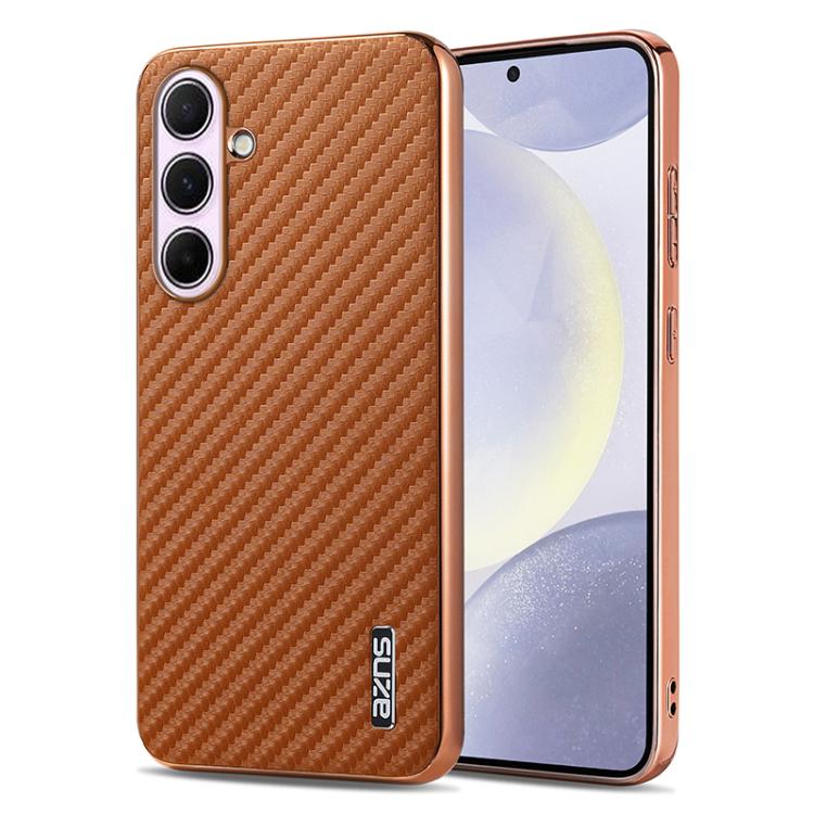 AZNS Electroplated Edge Carbon Fiber Texture Phone Case, For Galaxy S26 FE 5G, For Samsung Galaxy S26+ 5G, For Samsung Galaxy S26 Ultra 5G, For Samsung Galaxy S26 5G, For Samsung Galaxy S25 Edge 5G, For Samsung Galaxy S25 5G, For Samsung Galaxy S25+ 5G...