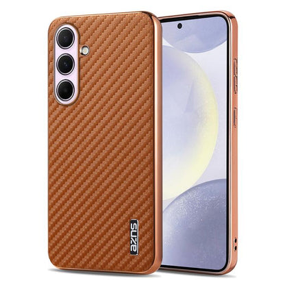 AZNS Electroplated Edge Carbon Fiber Texture Phone Case, For Galaxy S26 FE 5G, For Samsung Galaxy S26+ 5G, For Samsung Galaxy S26 Ultra 5G, For Samsung Galaxy S26 5G, For Samsung Galaxy S25 Edge 5G, For Samsung Galaxy S25 5G, For Samsung Galaxy S25+ 5G...
