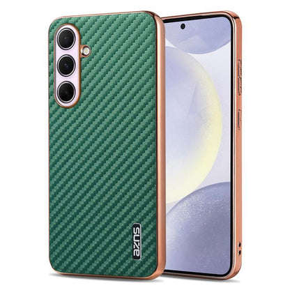 AZNS Electroplated Edge Carbon Fiber Texture Phone Case, For Galaxy S26 FE 5G, For Samsung Galaxy S26+ 5G, For Samsung Galaxy S26 Ultra 5G, For Samsung Galaxy S26 5G, For Samsung Galaxy S25 Edge 5G, For Samsung Galaxy S25 5G, For Samsung Galaxy S25+ 5G...