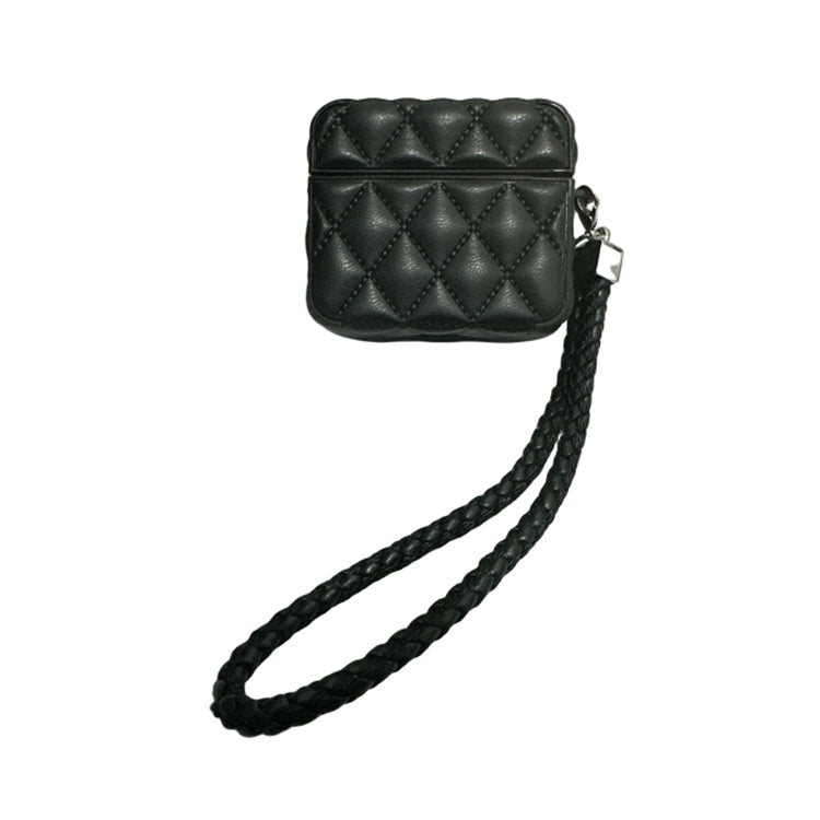 Down Coat Texture PU Earbuds Box PC Case with Lanyard