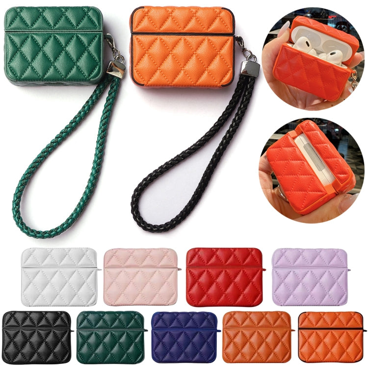 Down Coat Texture PU Earbuds Box PC Case with Lanyard