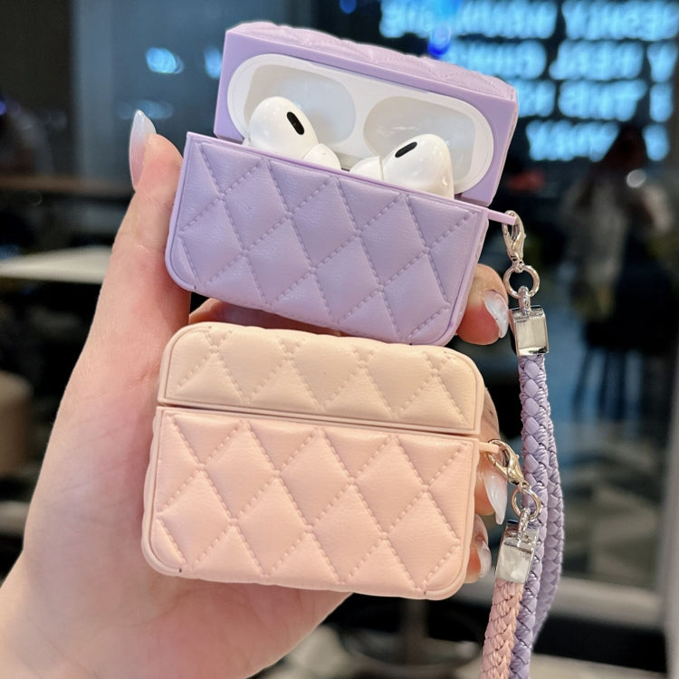 Down Coat Texture PU Earbuds Box PC Case with Lanyard