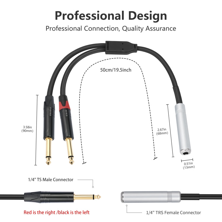 6.35mm 1/4 TRS Stereo Female to Dual Male Y-type Audio Cable