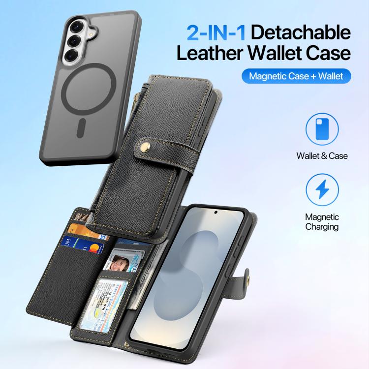 DUX DUCIS Lawa Series 2 in 1 Wallet Zipper Detachable MagSafe Phone Case with Lanyard, For Samsung Galaxy S26+ 5G, For Samsung Galaxy S26 Ultra 5G, For Samsung Galaxy S26 5G, For Samsung Galaxy S25 5G, For Samsung Galaxy S25 Ultra 5G