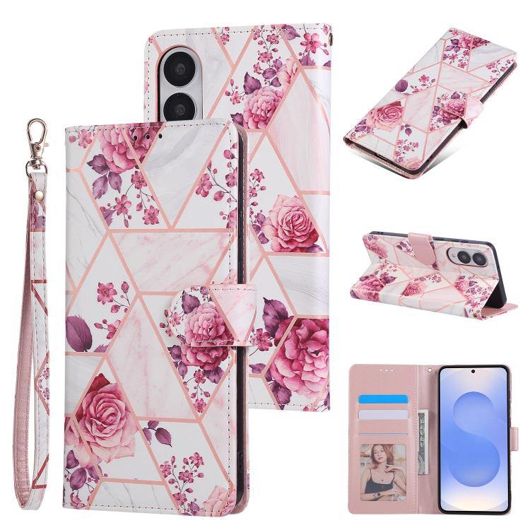 Marble Bronzing Stitching Leather Phone Case, For Samsung Galaxy S26+ 5G, For Samsung Galaxy S26 Ultra 5G, For Samsung Galaxy S26 5G, For Samsung Galaxy S25 FE 5G, For Samsung Galaxy S25 Edge 5G, For Samsung Galaxy S25 5G, For Samsung Galaxy S25+ 5G   ...