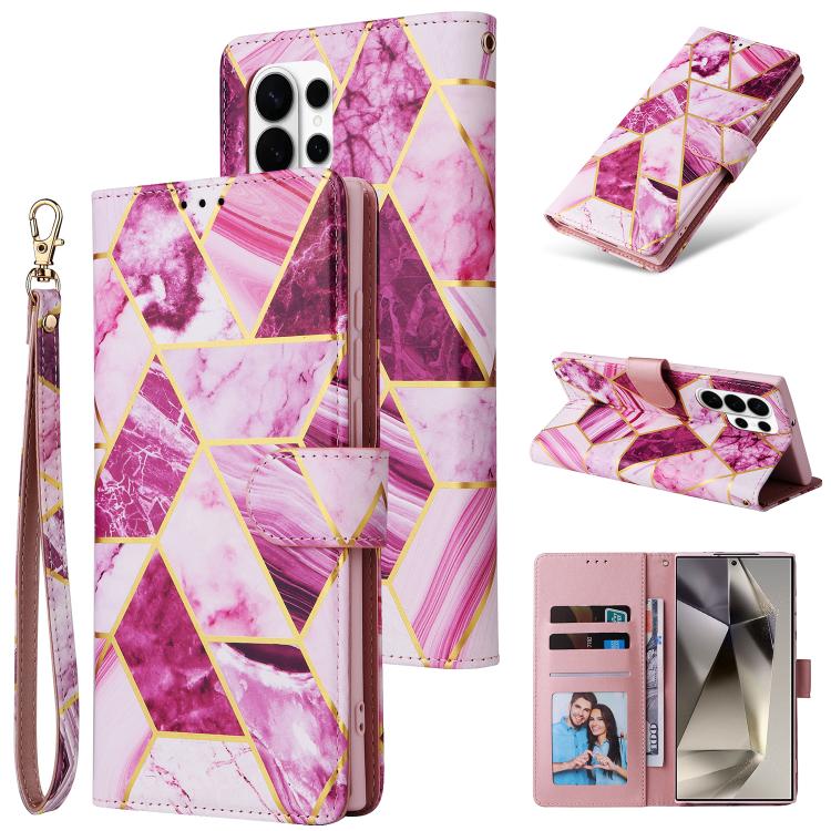Marble Bronzing Stitching Leather Phone Case, For Samsung Galaxy S26+ 5G, For Samsung Galaxy S26 Ultra 5G, For Samsung Galaxy S26 5G, For Samsung Galaxy S25 FE 5G, For Samsung Galaxy S25 Edge 5G, For Samsung Galaxy S25 5G, For Samsung Galaxy S25+ 5G   ...