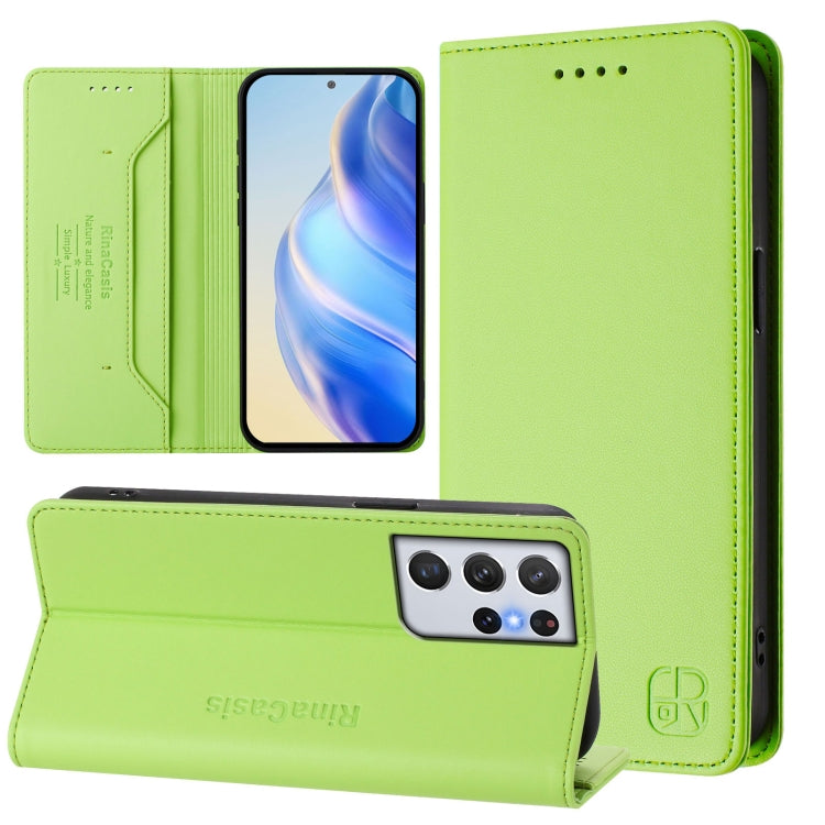 RC01 Dual-Folded Magnetic Suction RFID Leather Phone Case, For Galaxy S22 5G, For Galaxy S21 FE 5G, For Galaxy S21 5G, For Galaxy S21+ 5G, For Galaxy S21 Ultra 5G, For Galaxy S20 Ultra
