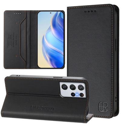 RC01 Dual-Folded Magnetic Suction RFID Leather Phone Case, For Galaxy S22 5G, For Galaxy S21 FE 5G, For Galaxy S21 5G, For Galaxy S21+ 5G, For Galaxy S21 Ultra 5G, For Galaxy S20 Ultra