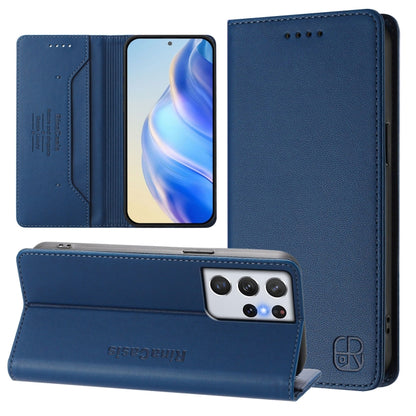 RC01 Dual-Folded Magnetic Suction RFID Leather Phone Case, For Galaxy S22 5G, For Galaxy S21 FE 5G, For Galaxy S21 5G, For Galaxy S21+ 5G, For Galaxy S21 Ultra 5G, For Galaxy S20 Ultra