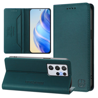 RC01 Dual-Folded Magnetic Suction RFID Leather Phone Case, For Galaxy S22 5G, For Galaxy S21 FE 5G, For Galaxy S21 5G, For Galaxy S21+ 5G, For Galaxy S21 Ultra 5G, For Galaxy S20 Ultra