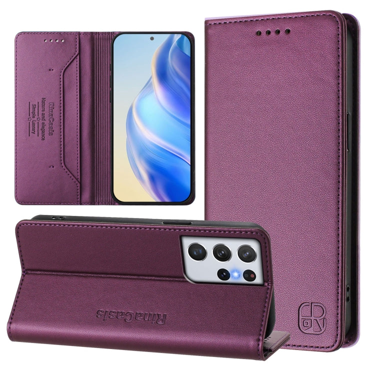 RC01 Dual-Folded Magnetic Suction RFID Leather Phone Case, For Galaxy S22 5G, For Galaxy S21 FE 5G, For Galaxy S21 5G, For Galaxy S21+ 5G, For Galaxy S21 Ultra 5G, For Galaxy S20 Ultra